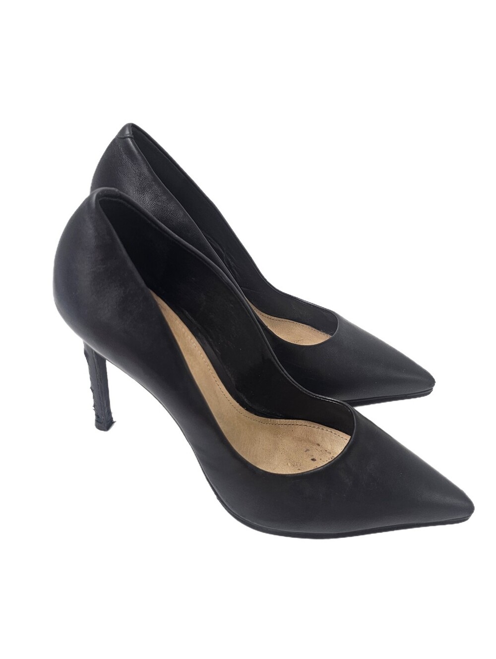 Schutz Lou Black Leather Pointed Toe Stiletto Pumps Heels Size 8B 3.9"